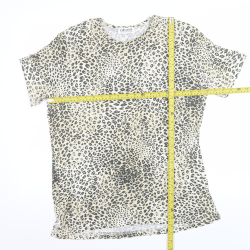 Olsen Womens Beige Animal Print Short Sleeve Viscose T-Shirt Size 14