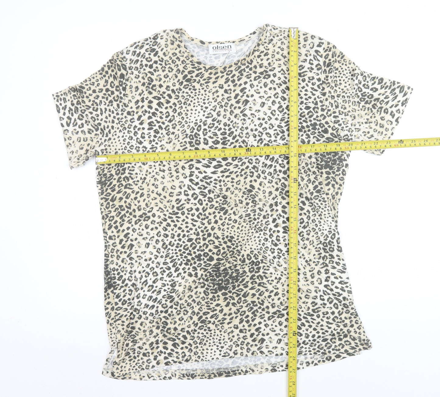 Olsen Womens Beige Animal Print Short Sleeve Viscose T-Shirt Size 14