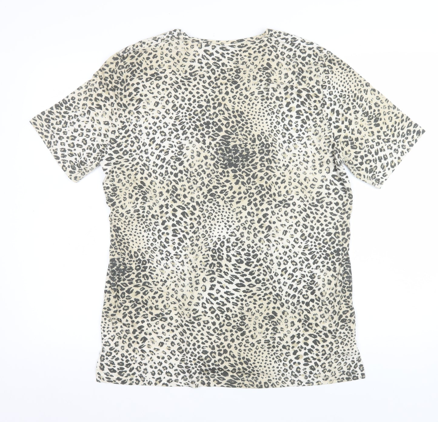 Olsen Womens Beige Animal Print Short Sleeve Viscose T-Shirt Size 14