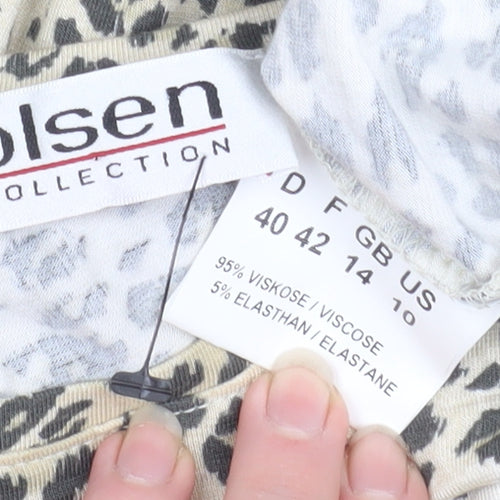 Olsen Womens Beige Animal Print Short Sleeve Viscose T-Shirt Size 14