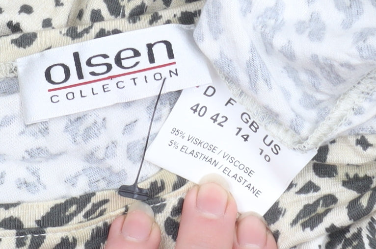 Olsen Womens Beige Animal Print Short Sleeve Viscose T-Shirt Size 14