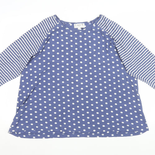 Capri Women Blue Polka Dot 3/4 Sleeve Cotton T-Shirt S
