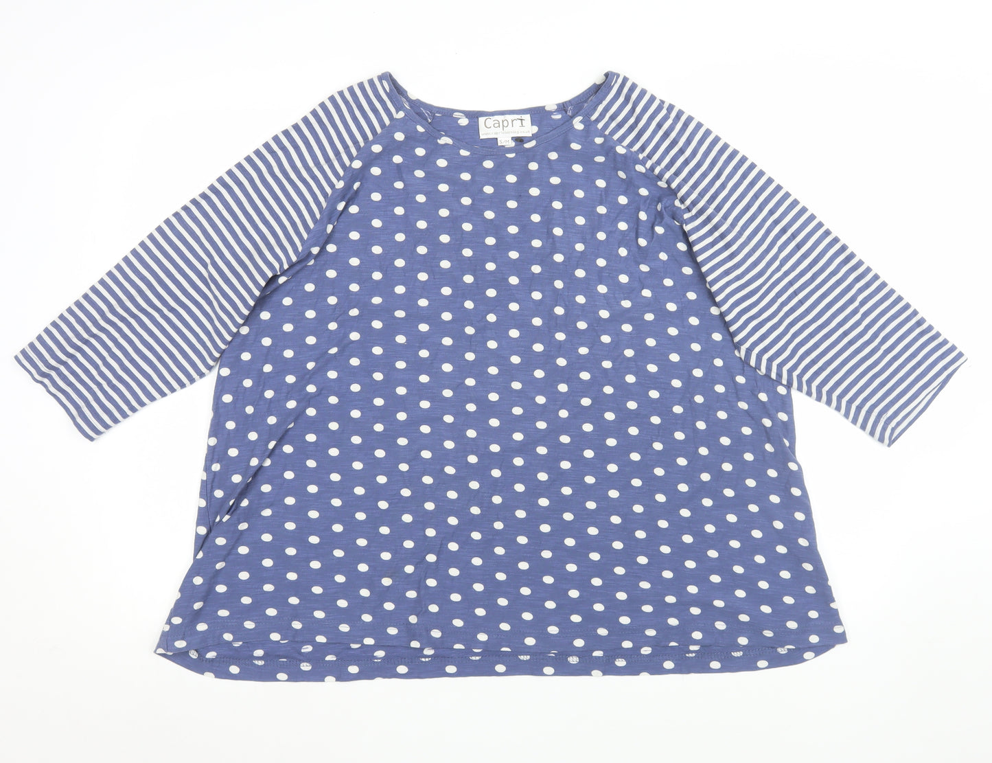 Capri Women Blue Polka Dot 3/4 Sleeve Cotton T-Shirt S