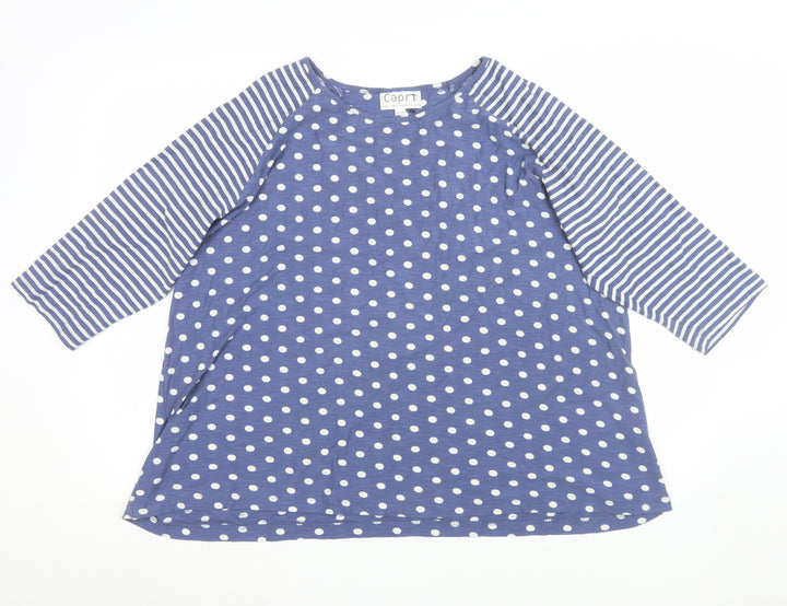 Capri Women Blue Polka Dot 3/4 Sleeve Cotton T-Shirt S