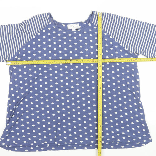 Capri Women Blue Polka Dot 3/4 Sleeve Cotton T-Shirt S