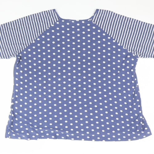 Capri Women Blue Polka Dot 3/4 Sleeve Cotton T-Shirt S