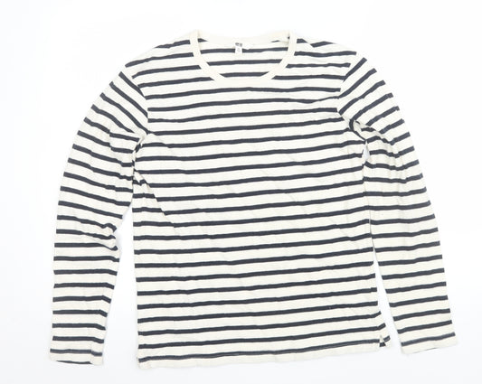 Uniqlo Women’s White Striped Long Sleeve Cotton Jersey T-Shirt Size M