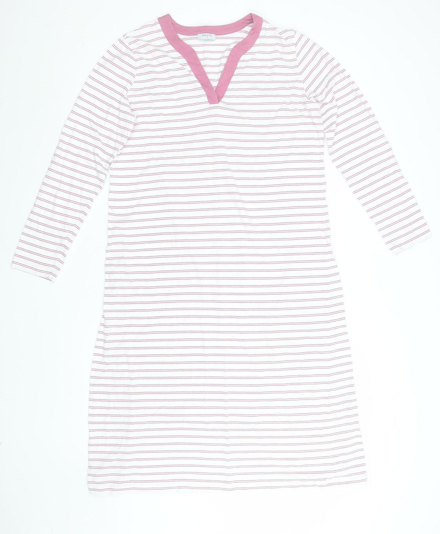 Bella di Notte Women Pink Striped Cotton T-Shirt Dress Size 12