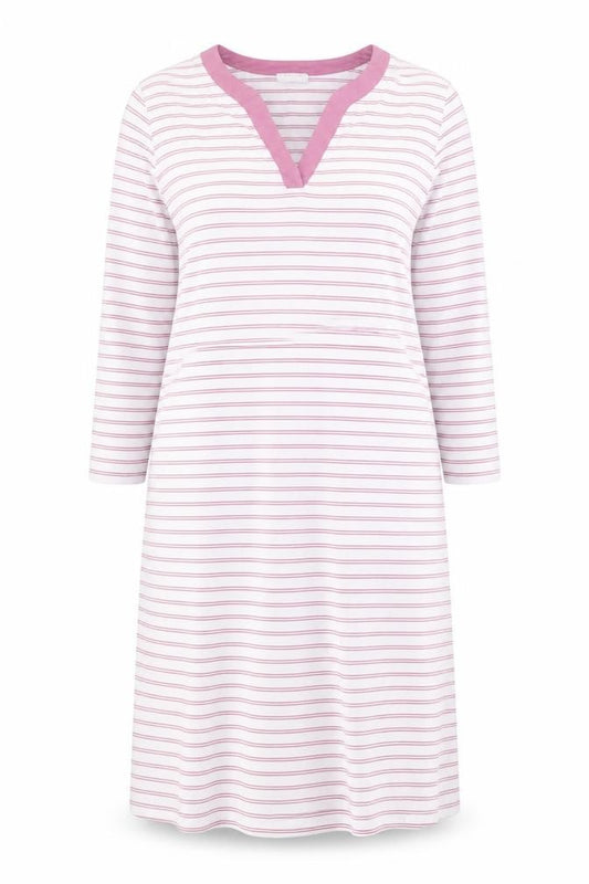 Front view of Bella di Notte Women Pink Striped Cotton T-Shirt Dress, size 12