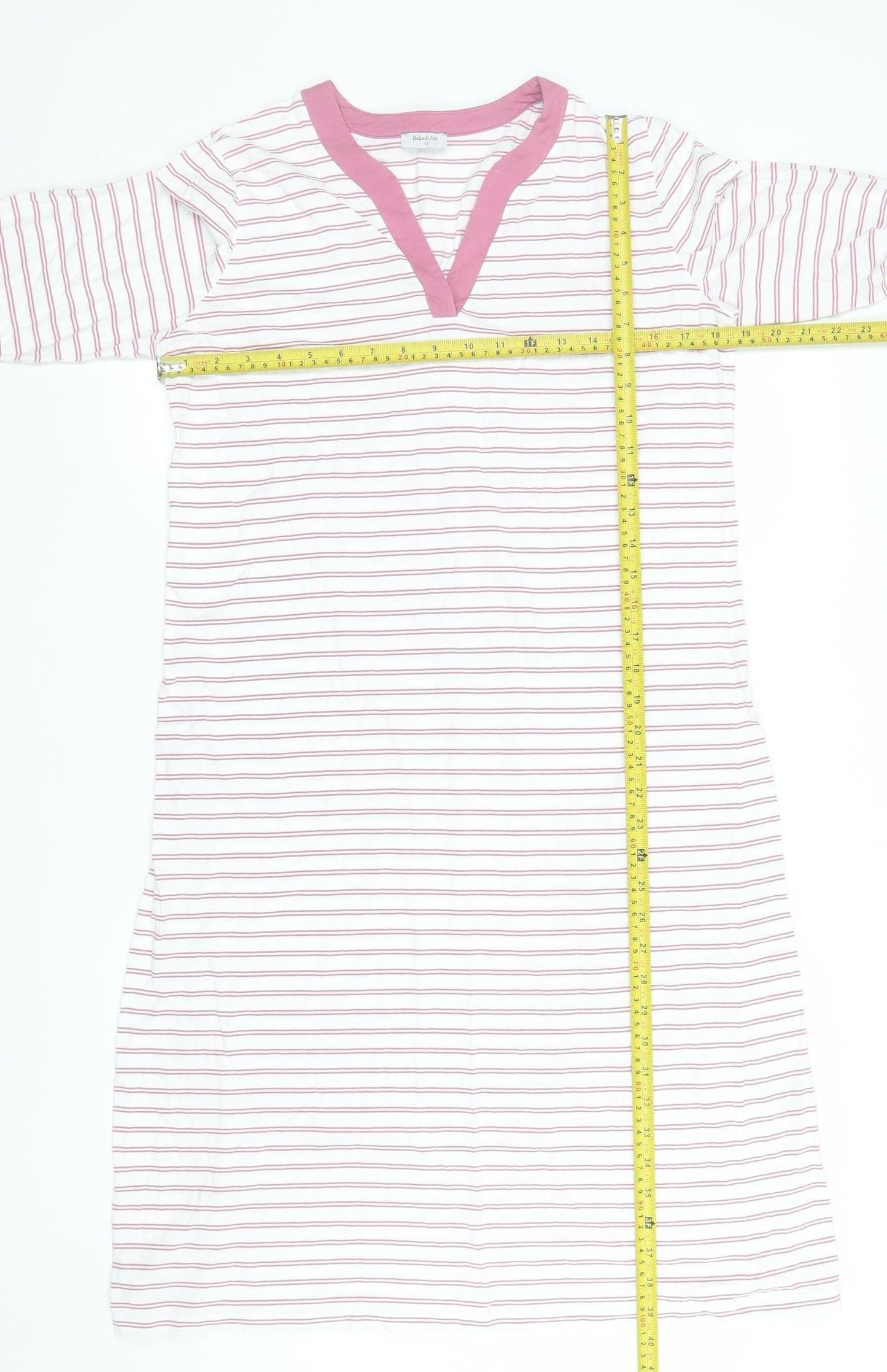 Bella di Notte Women Pink Striped Cotton T-Shirt Dress Size 12