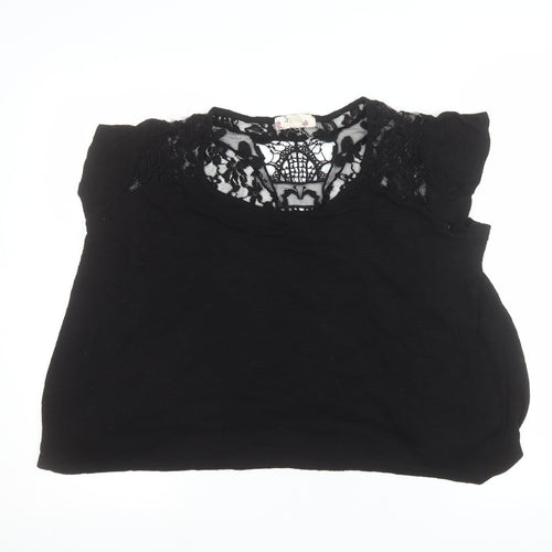 Hippie Rose Women’s Black Lace Detail Bohemian Blouse L