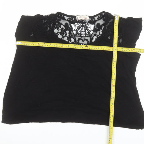 Hippie Rose Women’s Black Lace Detail Bohemian Blouse L