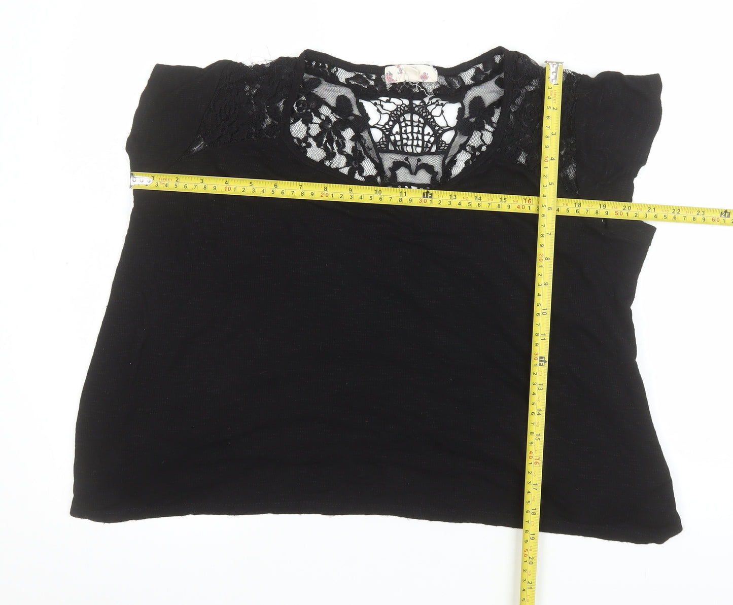 Hippie Rose Women’s Black Lace Detail Bohemian Blouse L