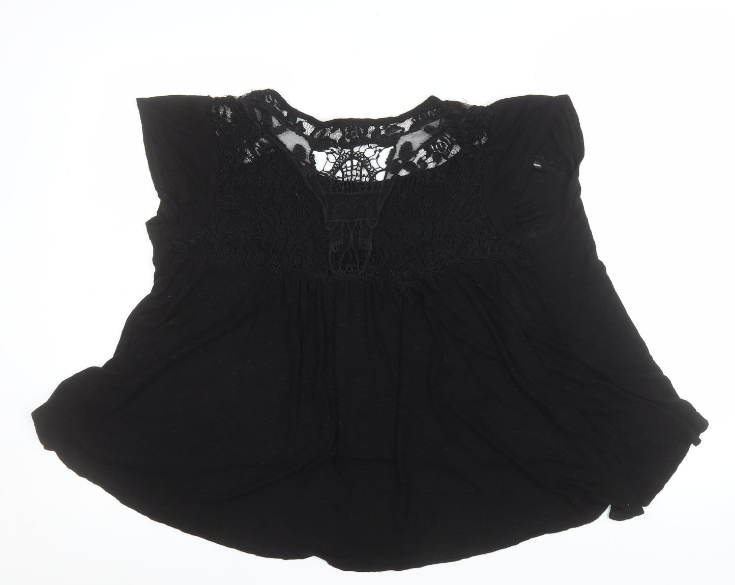 Hippie Rose Women’s Black Lace Detail Bohemian Blouse L