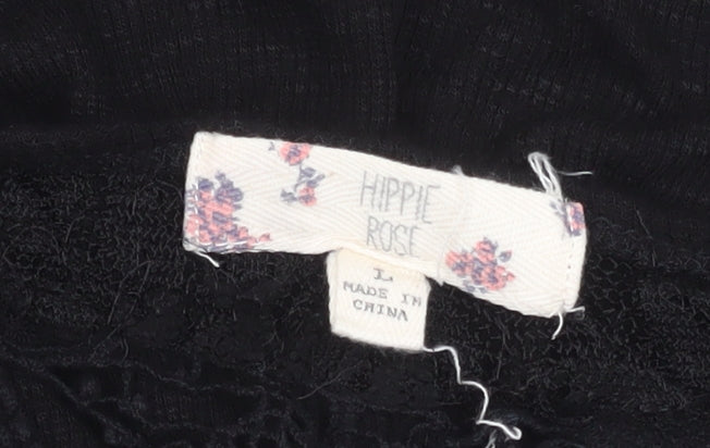 Hippie Rose Women’s Black Lace Detail Bohemian Blouse L