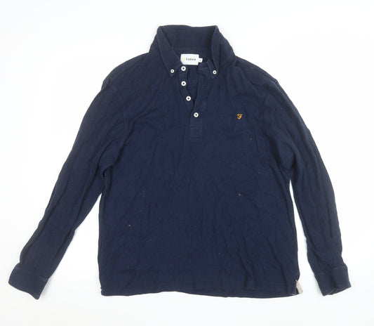 Farah Men’s Blue XL Long Sleeve Polo Shirt Cotton Button Down