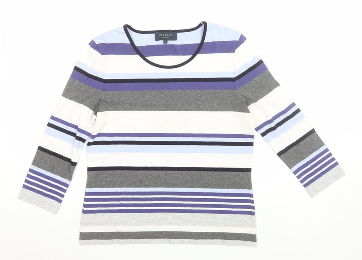 Viyella Petites Women's Multicoloured Striped Cotton 3/4 Sleeve T-Shirt M