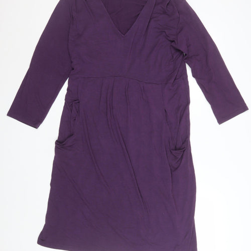 Kaliko Women's Purple Jersey V-Neck Knee Length Dress Size 6