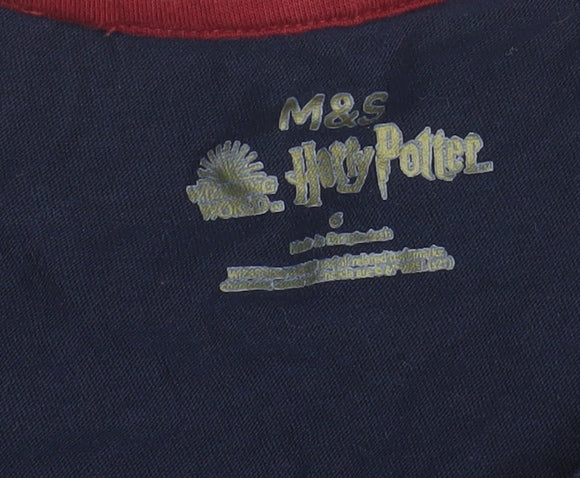 Marks and Spencer Boys Navy Hogwarts Pyjama Top Long Sleeve 8-9 Years