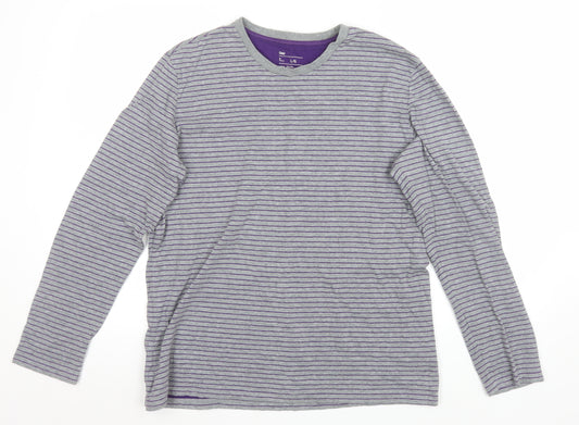 Gap Men's Grey Striped Long Sleeve T-Shirt Size L Cotton Crew Neck