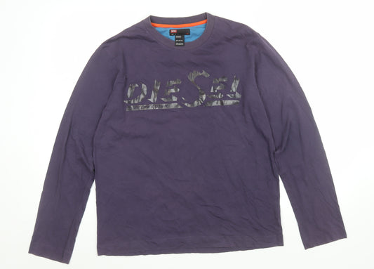 Diesel Men's Purple Long Sleeve Graphic Logo T-Shirt Size M