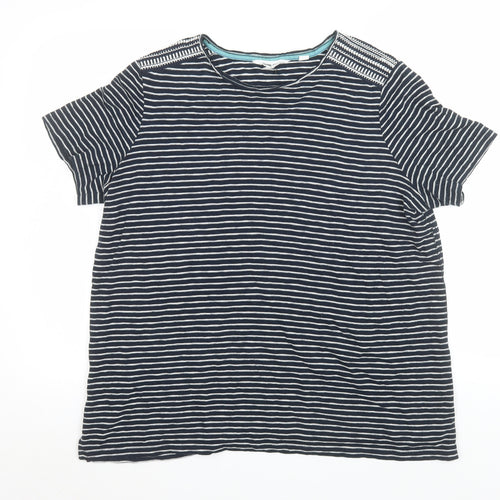 White Stuff Women's Blue Striped Cotton T-Shirt Size 18