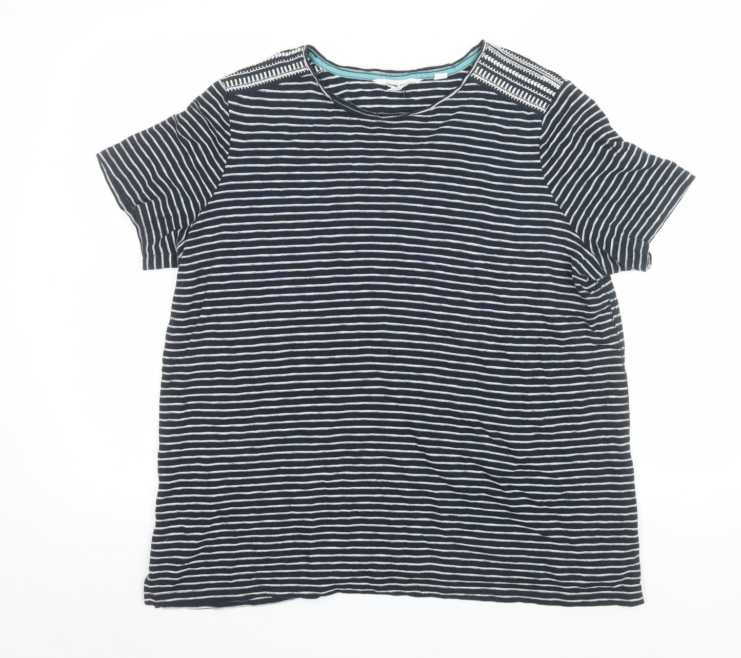 White Stuff Women's Blue Striped Cotton T-Shirt Size 18