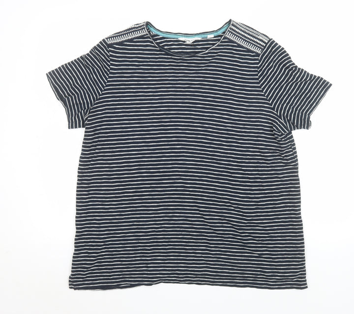 White Stuff Women's Blue Striped Cotton T-Shirt Size 18