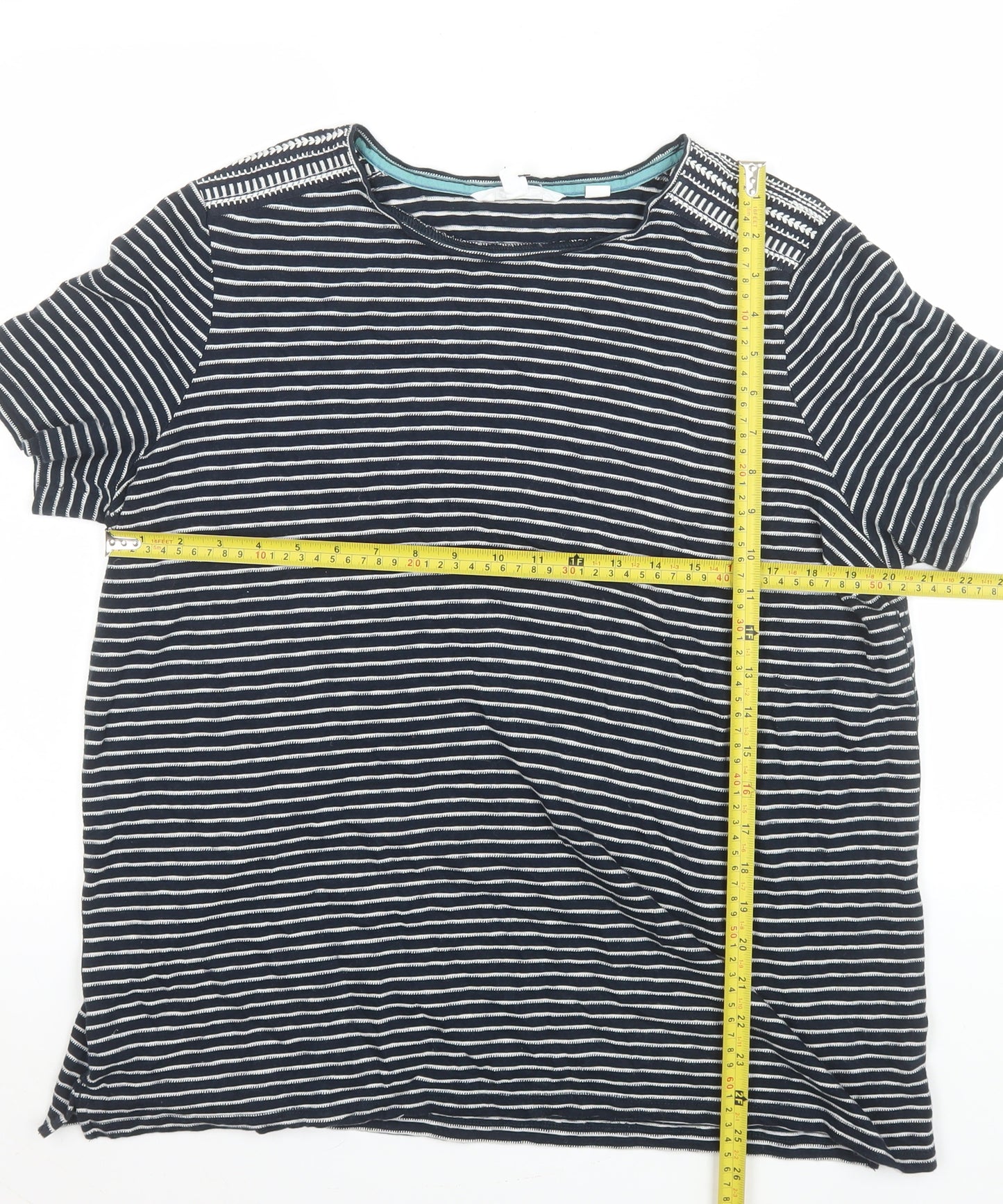 White Stuff Women's Blue Striped Cotton T-Shirt Size 18