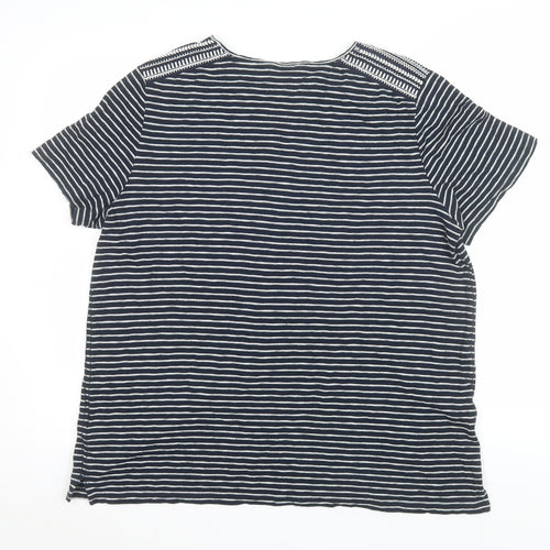 White Stuff Women's Blue Striped Cotton T-Shirt Size 18