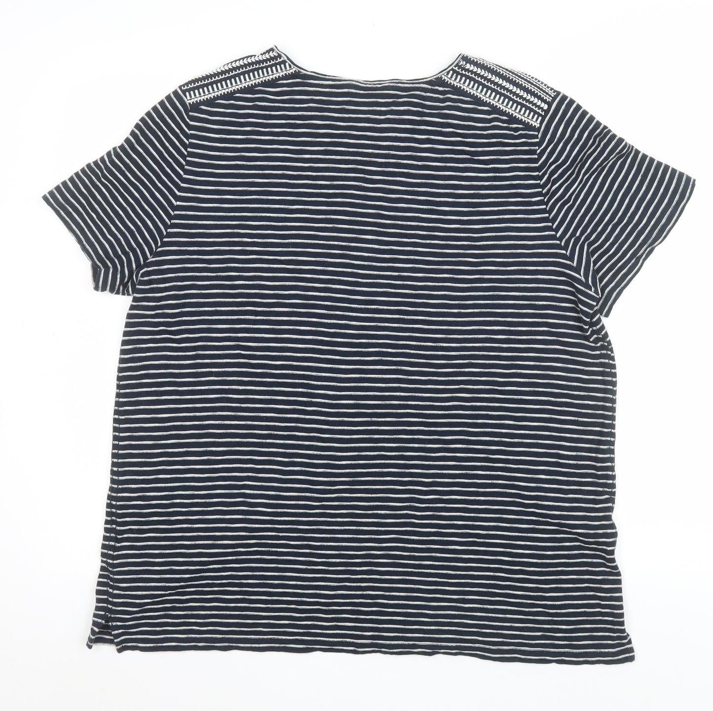 White Stuff Women's Blue Striped Cotton T-Shirt Size 18