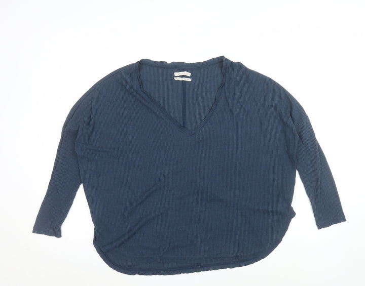 Urban Outfitters Women's Blue V-Neck Long Sleeve Relaxed Top XS
