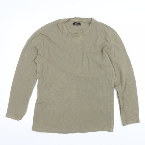 Zara Men's Beige Cotton Crew Neck Long Sleeve Pullover Sweatshirt L
