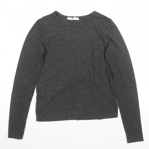 MNG Womens Grey Long Sleeve Basic Crew Neck Jersey Top Size M