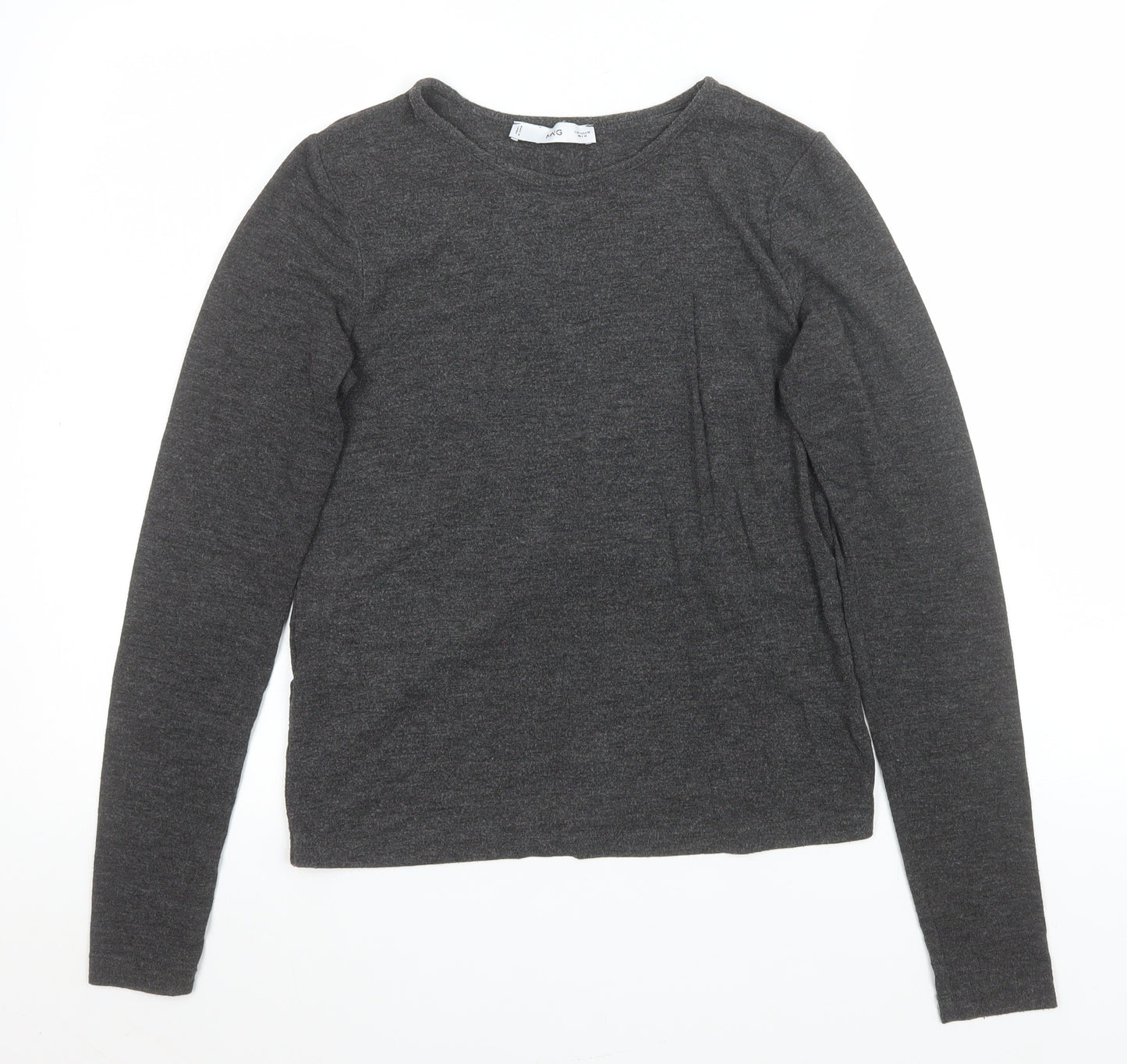 MNG Womens Grey Long Sleeve Basic Crew Neck Jersey Top Size M