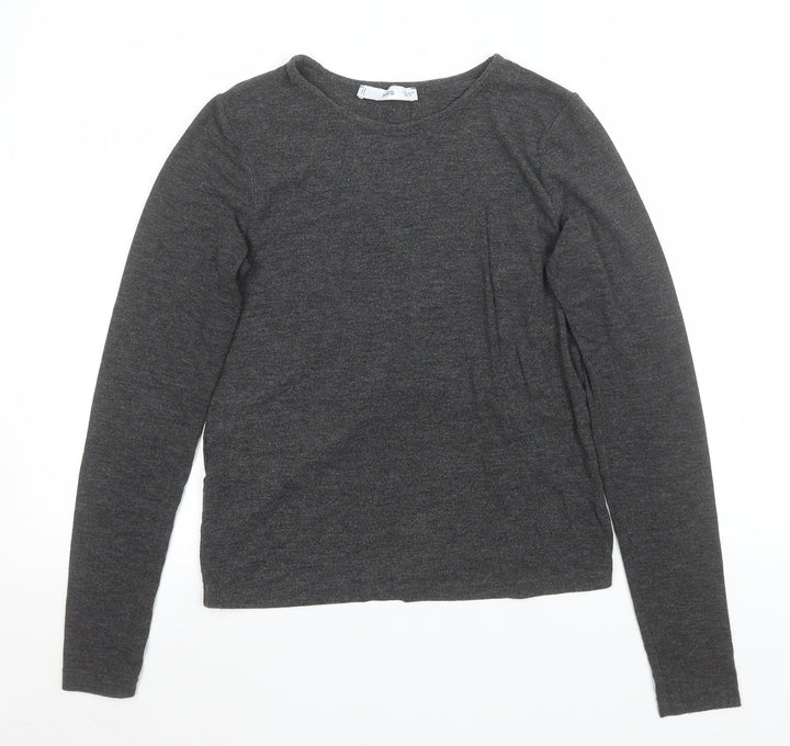 MNG Womens Grey Long Sleeve Basic Crew Neck Jersey Top Size M