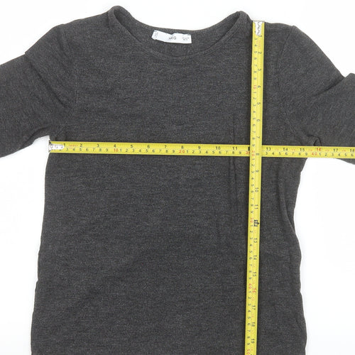MNG Womens Grey Long Sleeve Basic Crew Neck Jersey Top Size M