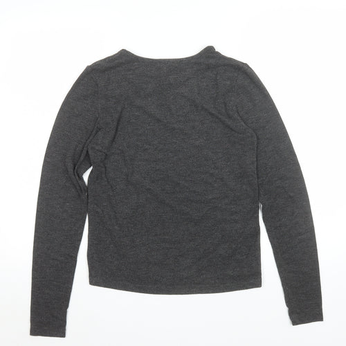MNG Womens Grey Long Sleeve Basic Crew Neck Jersey Top Size M