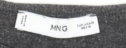 MNG Womens Grey Long Sleeve Basic Crew Neck Jersey Top Size M