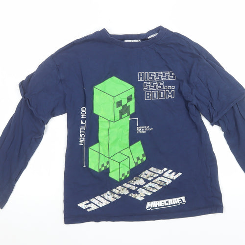 Marks and Spencer Boys Blue Minecraft Creeper Long Sleeve T-Shirt 10-11 Years