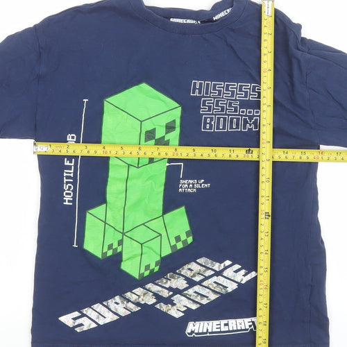 Marks and Spencer Boys Blue Minecraft Creeper Long Sleeve T-Shirt 10-11 Years
