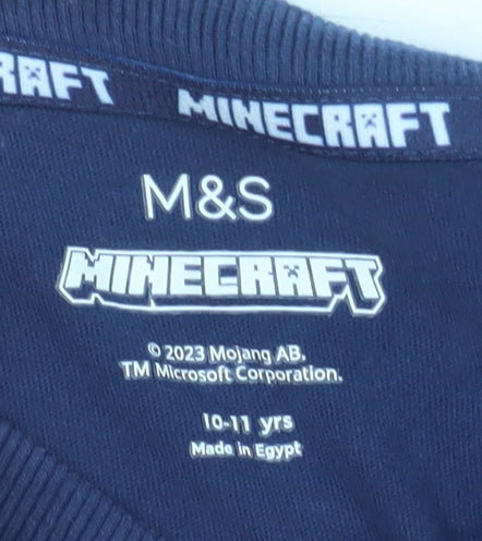 Marks and Spencer Boys Blue Minecraft Creeper Long Sleeve T-Shirt 10-11 Years