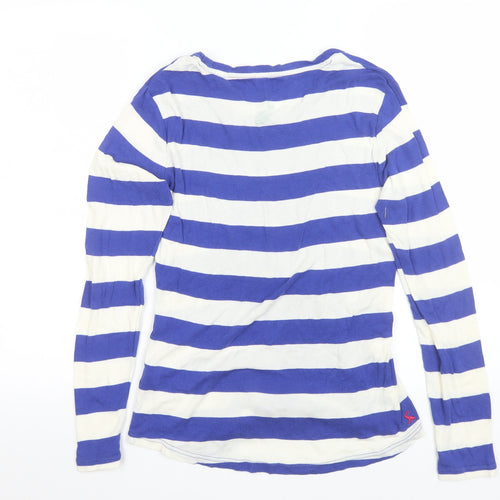 Joules Women Blue White Striped Long Sleeve Cotton T-Shirt Size 12
