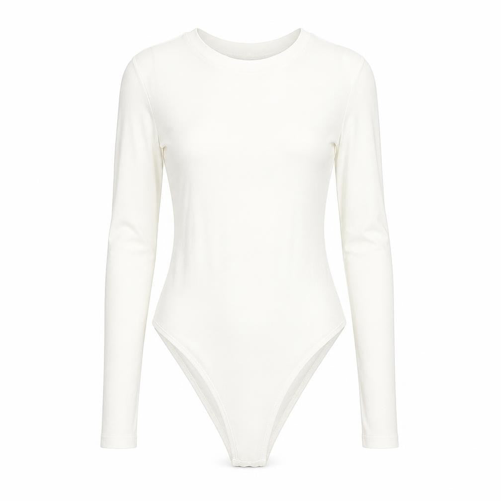 ZARA Women Ivory Long Sleeve Bodysuit Size S Stretch Cotton Blend
