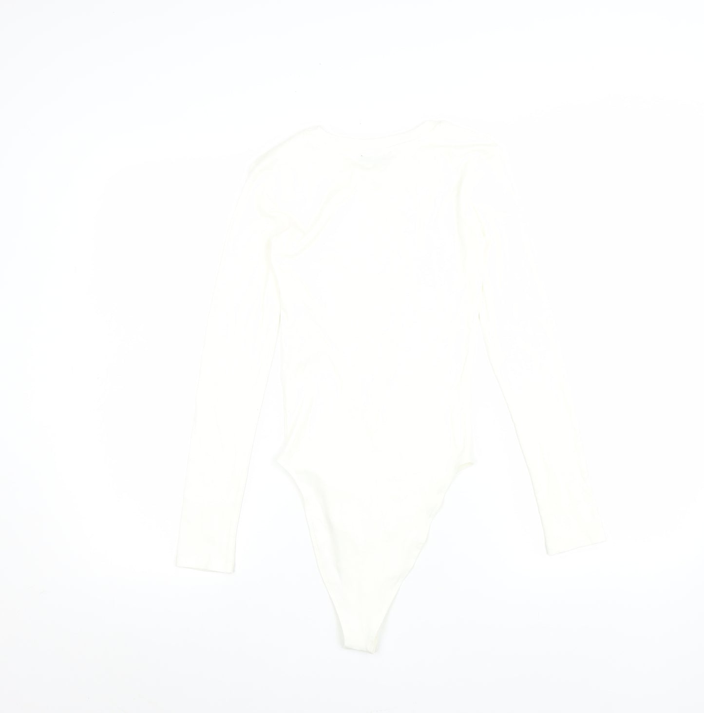 ZARA Women Ivory Long Sleeve Bodysuit Size S Stretch Cotton Blend