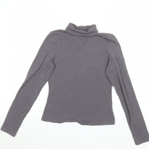Cider Womens Grey Roll Neck Long Sleeve Slim Fit Jersey Top Size S
