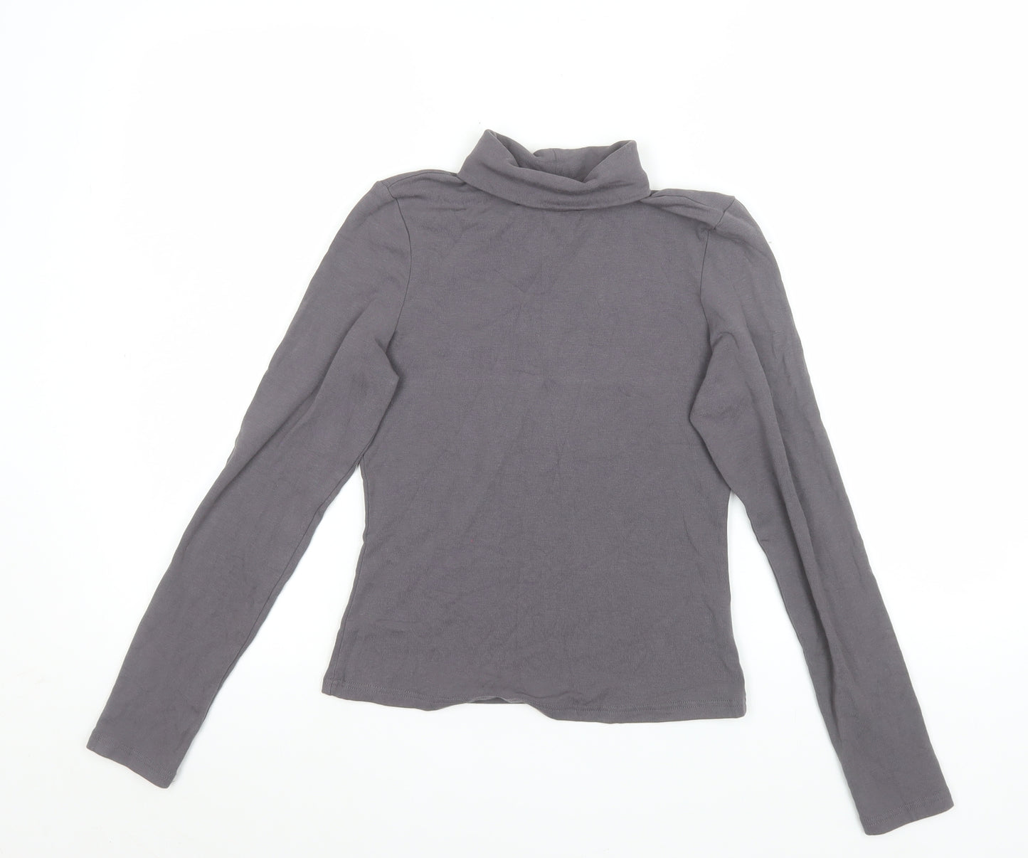 Cider Womens Grey Roll Neck Long Sleeve Slim Fit Jersey Top Size S