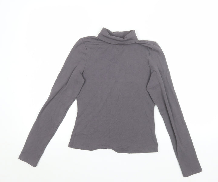 Cider Womens Grey Roll Neck Long Sleeve Slim Fit Jersey Top Size S