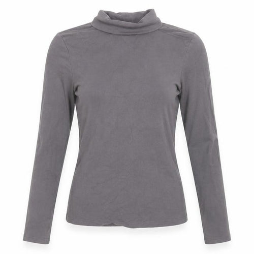 Cider Womens Grey Roll Neck Long Sleeve Slim Fit Jersey Top Size S