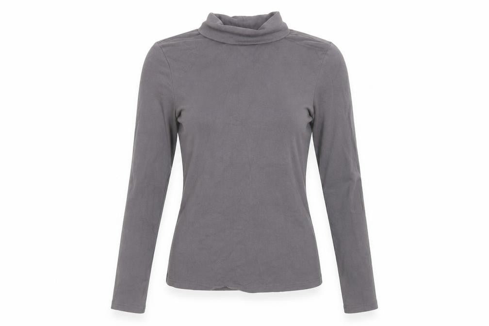 Cider Womens Grey Roll Neck Long Sleeve Slim Fit Jersey Top Size S